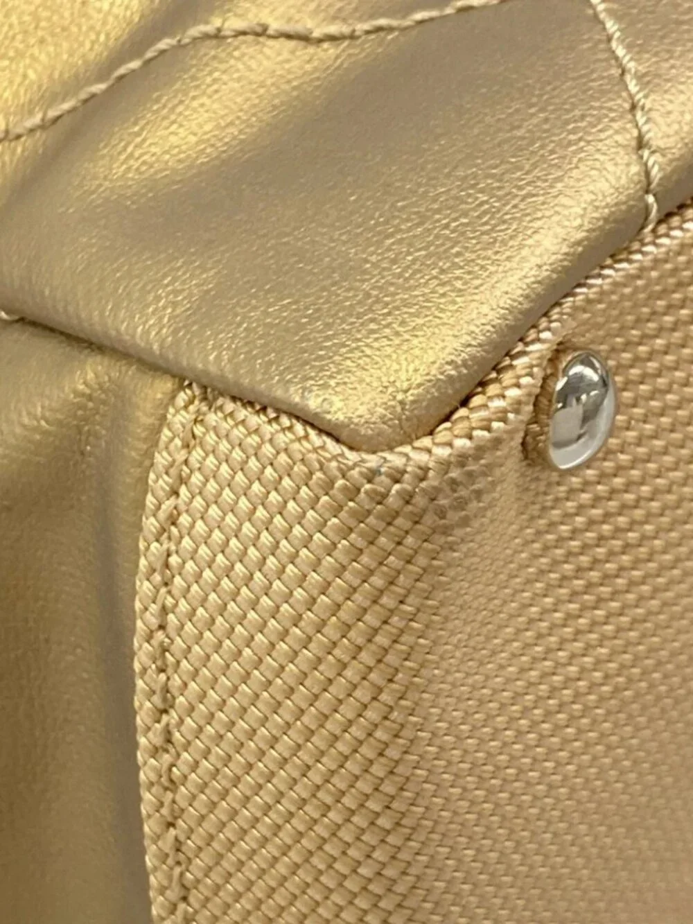 CHANEL Paris Biarritz Tote PM A34208 Gold Coated Canvas Nylon Leather Tote Bag